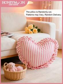 1pc Heart Pattern Decorative Throw Pillow, Single-Sided Print With Ruffle Trim, Romantic French Style, Suitable For Living Room, Bedroom, Dorm, Sofa Decor, Couple Gift, Machine Washable, Oeko-Tex Certified - Multicolor - View 2