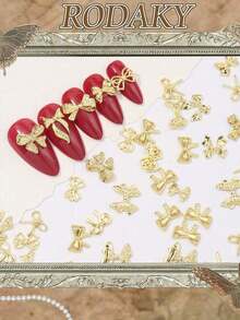 40Pcs/Set Random Silver Metal Nail Charms Assortment, Including Star Nail Studs, Shiny Cross, Cute Planet Zinc Alloy Nail Decals And 3D Y2K Rhinestone Nail Jewelry, Nail Art Accessories Nail Supplies Nails Nail Gems - Vàng 5 - Xem 6