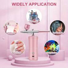 Airbrush Kit With Compressor, Air Brush Gun Rechargeable 48PSI High Pressure Air Brushes With 0.3mm Nozzle And Cleaning Brush Set For Nail,Painting,Tattoos,Makeup,Art,Cake Decorating - 粉色帶延長管 - 查看 7