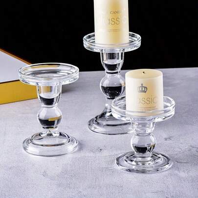 3pcs European Roman Column Glass Candle Holders Set, DIY Aromatherapy Candle Stands, Easy Photo Prop Cards, Suitable For Wedding, Valentine's Day, Birthday, Proposal And Other Occasions, Can Be Used As Decorations