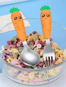 1 Set Of Carrot-Shaped Plastic Handle Stainless Steel Tableware Three Pieces Set Boxed