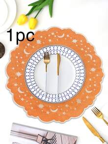 1/2/4件装刺绣布艺节日餐垫，适合婚礼派对餐桌装饰，简约优雅的欧式风格布艺桌布，星月图案餐垫 - 彩色 - 查看 32