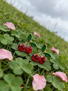 1 Pair Fully Rhinestone Cherry Earrings, Suitable For Daily Wear - Multicolor - View 3