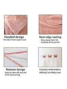 1条超柔软儿童浴巾，可爱卡通图案，厚实面料，吸水性强，适合0-8岁宝宝，是万圣节、圣诞节、秋季感恩节送给宝宝的理想礼物。 - 嬰兒珊瑚絨刺繡浴袍 - 查看 9