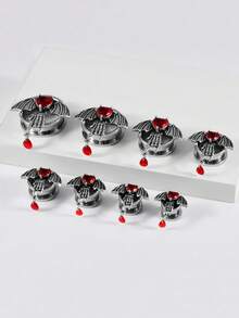 1PCStainless Steel Red Heart Evil Ear Gauges Cz Dangle Bat Screw Ear Plugs Evil Stretcher Piercing For Men Women Gauge 8mm-25mm - Steel - View 4