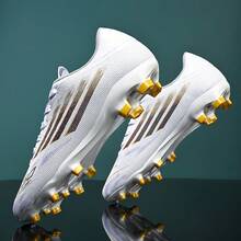 New Recommended Soccer Shoes For Men, Women, And Teenagers, Featuring Long Studs, Non-Slip, Low-Top, Durable Design For All-Season Wear, Suitable For Daily Grass Soccer Training And Matches - White - View 1