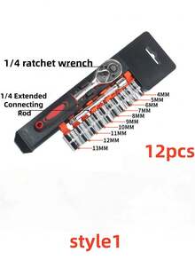 12pcs Socket Wrench Set - Steel, 1/4" Drive, Extended Handle, Non-Electric, Suitable For Automotive Repair And Industrial Use, Requires Self-Assembly, Ideal For DIY Enthusiasts And Professionals - Multicolor - View 10