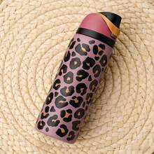 OWALAO 32oz Pink Leopard Print Stainless Steel Insulated Water Bottle With Leakproof Color-Block Flip-Top Lid & Ergonomic Grip, Double-Wall Vacuum Travel Flask For Bedside Hydration, Gym Workouts & Daily Commute, Ideal Christmas & Halloween Gift For Family, Friends & Animal Print Enthusiasts - Purple - View 3