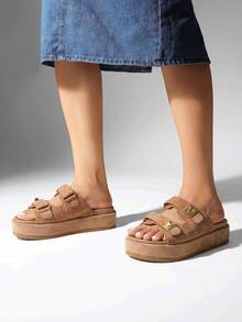 Women's Raffia Espadrilles 1.85-Inch Platform Sandals Comfortable Wedge Sandals Adjustable Buckle Cute Slide Beach Vacation Summer Shoes - 棕色 - 查看 4