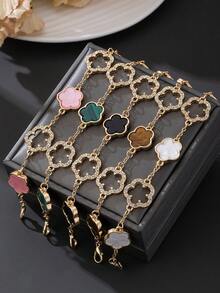 5件套奢华优雅水晶镂空四叶草手链，多色混搭甜美四叶草手链，女士情人节礼物（不含礼盒） - 彩色 - 查看 2