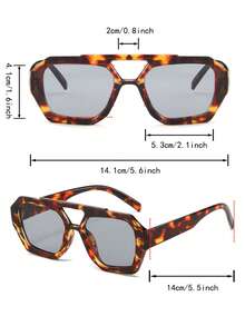 1副女士豹纹多边形PC镜框复古双梁街头风时尚飞行员眼镜 - 彩色 - 查看 7