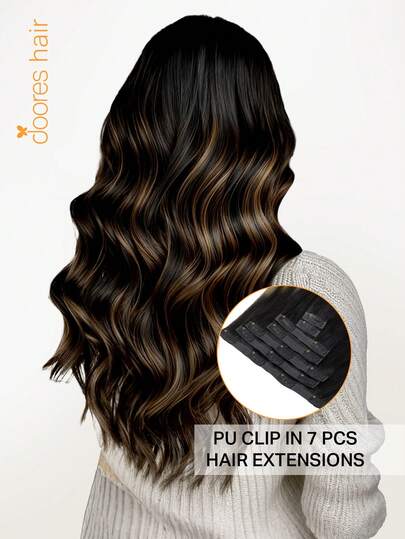 DOORES Seamless PU Clip 7PCS 110g In Human Hair Extension Natural Black To Chestnut Brown 100% Real Human Hair Invisible And Comfortable Natural Integration Light & Comfortable Dream Hair Premium Virgin Hair Extensions For Women Girls Daily Use Easy To Wear Remy Hair Extensions Charm Elegant Casual Holiday Outfits Cosplay Campus School Sport Vacation Travel Festival Prom Outdoor Cosplay