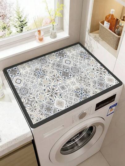 Bohemian Style Printed Washing Machine Dust Cover, Countertop Absorbent Mat, Fridge Absorbent Mat, Microwave Dust Cover, Soft Diatomite Draining Mat, Anti-Slip Strong Absorbent Wear-Resistant Dish Drying Mat, Modern Washing Machine And Dryer Top Cover, Suitable For Laundry Room And Kitchen