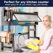 HanTai Over The Sink Dish Drainer Drying Rack 3 Tier Over Sink Dish Rack For A Tidy Kitchen Sink Shelf Organized Space-Saving Dish Rack With Cover For Dishes, Glasses, Bowls, And Cutlery - 黑色 - 查看 2