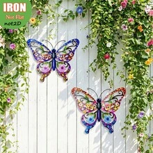 زخرفة حائط فنية من الفراشة المعدنية الحيوية، تحفة فنية معدنية مقاومة للصدأ بحجم 14.2 بوصة للتعليق على الحائط للاستخدام في الحديقة والشرفة والفناء والشرفة والسياج - هدية مثالية للعائلة والأصدقاء وعيد الأم - متعدد الألوان - مشاهدة 9