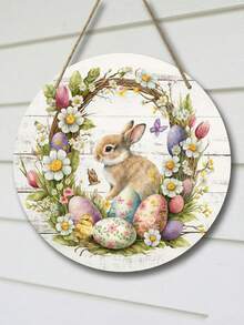 1 peça, Placa de Páscoa de 12"/10", Placa de Madeira Redonda, Placa de Coelho da Páscoa, Placa de Ovo da Páscoa, Placa de Guirlanda, Centro de Guirlanda, Presente de Páscoa, Decoração de Páscoa, Decoração de Porta, Decoração de Parede, Decoração de Casa, Decoração de Quarto, Decoração Rústica, Decoração de Fazenda, Decoração de Quarto - Multicolorido - Visão 6