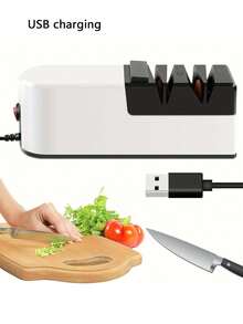 1pc Electric Knife Sharpener, USB Rechargeable Automatic Knife & Scissor Sharpener, 5-Second Quick Sharpening & Polishing, Multi-Functional Portable Kitchen Knife Sharpener Tool - White - View 11