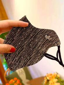 1pc Women's Fashion Face Mask With Rhinestones, Bow & Heart Design, Breathable, Washable, Suitable As Decorative Accessory - Multicolor - View 9