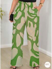 Duna Fabric Wide-Leg Pants - Brushstroke Green - View 1