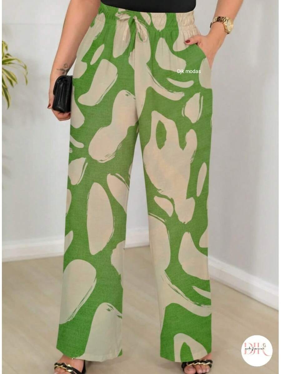 Duna Fabric Wide-Leg Pants - Brushstroke Green - View 1