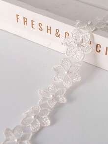 1码（3.3厘米）单层珍珠装饰蕾丝花边，绣有花朵和珍珠，欧根纱面料，适用于DIY服装、领口、袖口、窗帘边缘 - 工艺用品，蕾丝面料 - 彩色 - 查看 32