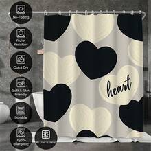 1/4pcs Heart-Themed Bathroom Set, Including Shower Curtain, Bath Mat, U-Shaped Toilet Lid Cover, Waterproof, Washable, Suitable For Valentine's Day, Mother's Day, Holiday Gifts - Multicolor - View 4