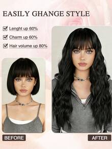 24 Inch Long Wavy Bangs Wig, Made Of High-Quality Synthetic Material, Suitable For Women's Daily Commute - Multicolor - View 5