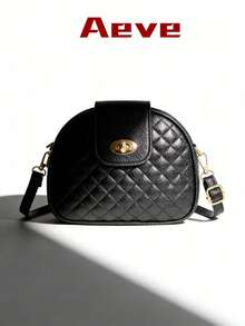 女士夏季小圆包，3个口袋，轻巧便携，黑色菱格纹绗缝斜挎包，优雅时尚，适合购物、约会、通勤、度假等多种场合，可装手机、钱包等。 - 黑色 - 查看 11