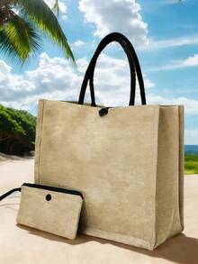 3pcs/Set Women Beach Tote Bag With Shoulder Strap, Beach Hat And Cosmetic Bag, Customizable Beach Bags,Customizable With A-Z Initial, Extra Large Capacity. Suitable For Wedding, Birthday, Beach And Holiday,Ideal For Fashion Lovers Who Love Personalized Items, Perfect For Shopping, Beach Vacation - Multicolor - View 13