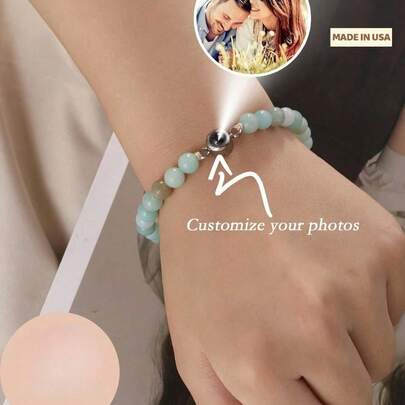 Pulsera de proyección de foto personalizada - Joyería conmemorativa con foto y texto personalizada, pulsera de pareja estilo bohemio con pantalla de foto, sin necesidad de baterías/componentes electrónicos, regalos elegantes para Navidad, Día de San Valentín, Día de la Madre, cumpleaños, aniversarios - Accesorios de moda para mujer