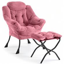 Sillón Relax Moderno Con Reposapiés, Sillón Tapizado Cómodo Con Estructura De Metal y Bolsillo Lateral, Para Salón, Dormitorio o Habitación, Adultos - Rojo - Ver 1