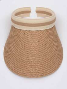 1pc Women Striped Pattern Sun Protection Boho Straw Visor Hat For Outdoor - Coffee Brown - View 4