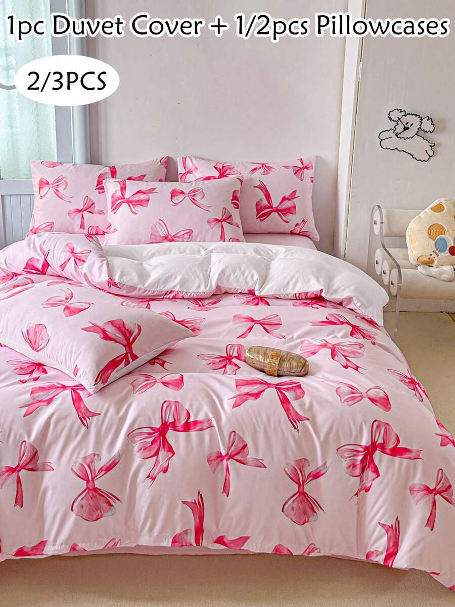 2/3pcs Green Butterfly Pattern Digital Printing Polyester Duvet Cover Set, Cute & Modern Children/Teen Girls All Season Bedding Set, Soft & Breathable, Machine Washable (1 Duvet Cover + 1/2 Pillow Sham)