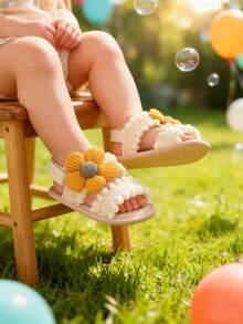 Infant Infant Girls Summer Sandals With Flower Soft Sole Newborn Toddler First Walker Crib Dress Shoes - Apricot - View 15