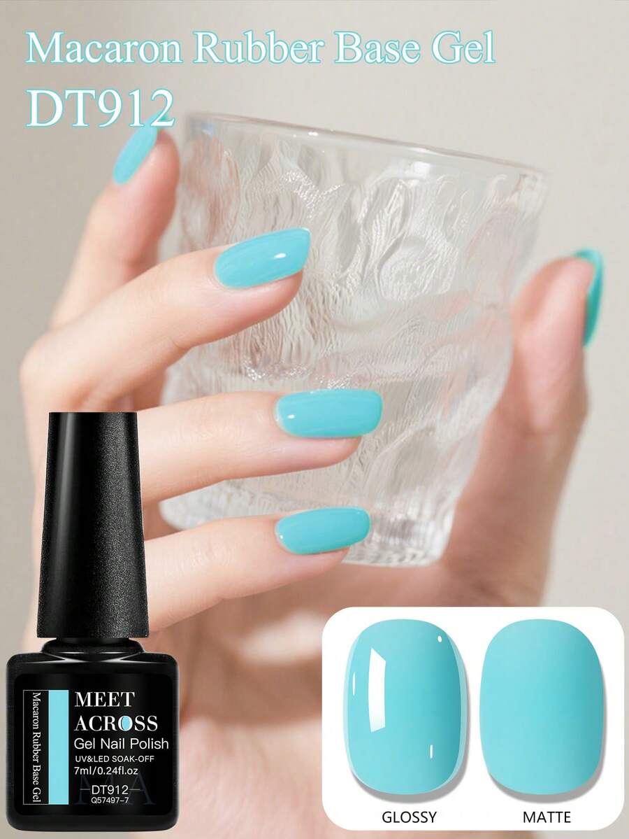 MEET ACROSS 1pc 7ml Macaron Color Rubber Base Gel Nail Polish , Blue Nail Camouflage Color Coat UV Construction Gel Varnish, Semi Permanent Soak Off UV Led Manicure Nail Art Design Nail Supplies For Home And Salon Nails - Blue - View 1