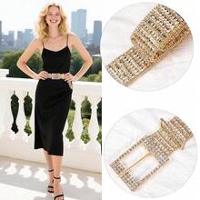 Barry.Wang Rhinestone Belts For Women Silver Gold Bling Belt Diamond Crystal Studded For Jeans Dress Bridesmaid Bridal Ladies - GoldShinng腰鍊免費贈品 - 查看 3