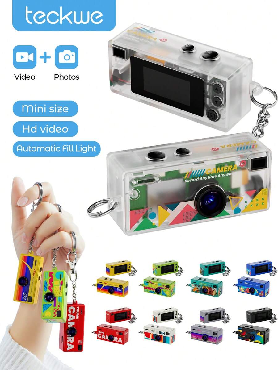 Teckwe Mini Keychain Camera, Thumb Carema, 1080P FHD Mini Retro Digital Camera, Tiny Portable Small CCD Cameras, Vintage Compact Micro Cameras - transparent color - View 1