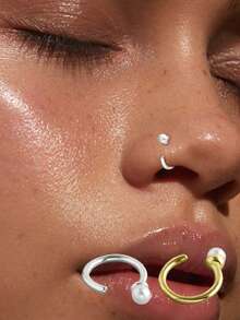 1pc S925 Sterling Silver Fashionable Delicate Multipurpose Pearl Nose Ring, Suitable For Women's Daily Wear, Also An Excellent Gift For Girlfriend, Mother And Sister - Single Nose Ring - View 1