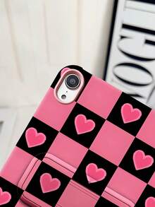 时尚撞色黑格子粉色爱心图案扁平保护套，兼容苹果 iPad Mini 6/7、Tab A7/A9、Pad 5/5 Pro、Redmi Pad SE，亲肤支架图案保护套 - 彩色 - 查看 7