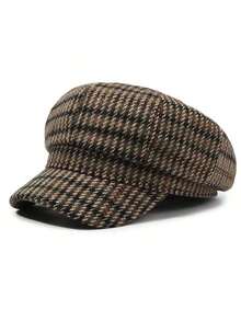 1pc Unisex Classic Houndstooth Plaid Retro Fashion Casual Newsboy Cap/Beret, Suitable Autumn/Winter Outdoor, Street, Travel - 彩色 - 查看 2