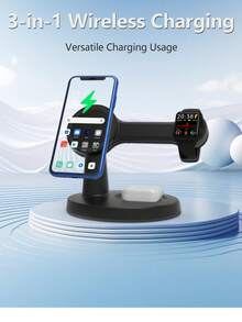 可折叠三合一无线充电座，兼容苹果 MagSafe 充电器支架，快速磁吸式无线充电座，兼容 17/Air/16/15/14/13/12 系列，兼容 Pro，兼容 Ultra - 黑色 - 查看 2