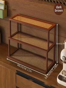 Estantería de 3 niveles de bambú, plástico y ratán para almacenamiento en la cocina, apta para guardar y organizar condimentos, aperitivos, tazas, libros y otros artículos, aplicable para la cocina, el estudio, la sala de estar, estantería independiente y estantería vertical - Marrón - Ver 13