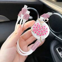 Bộ sạc ô tô 4 trong 1 đính đá lấp lánh với màn hình hiển thị điện áp, cáp sạc 3 trong 1 có thể thu gọn, cáp sạc USB, cáp sạc nhanh 3 trong 1 (phù hợp cho nữ), tương thích với camera hành trình, iPad, GPS, quà tặng hoàn hảo cho dịp lễ/sinh nhật. - Cáp dữ liệu múa ba lê thanh lịch - Xem 43