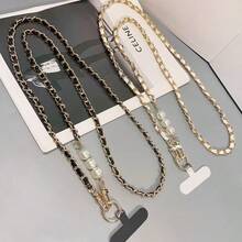1pc Pearl Metal Leather Phone Lanyard Strap, Crossbody Bag Hanging Chain, Sturdy Wholesale - Multicolor - View 2