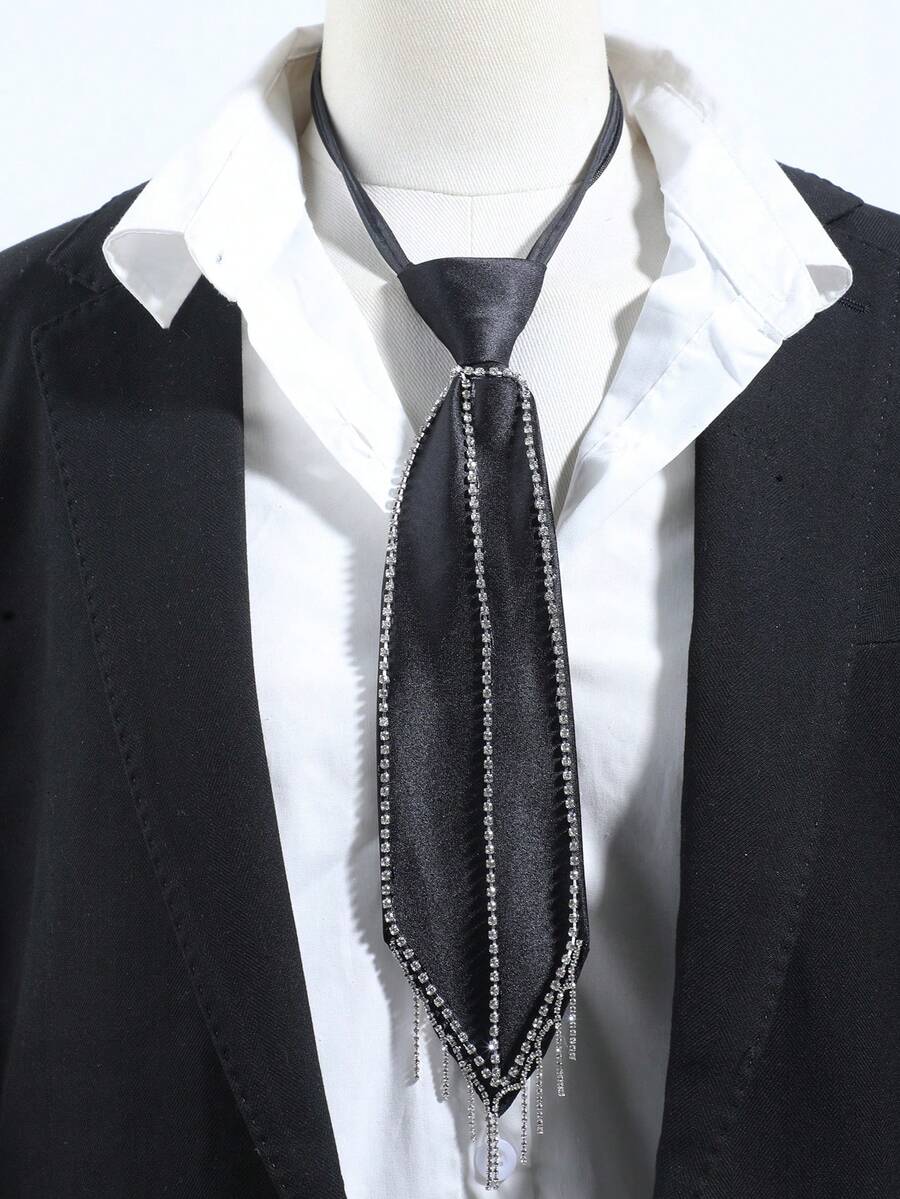 1pc Unisex Fashion Rhinestone Fringed Tie, Suitable For Stylish Casual Outfits - A - View 1