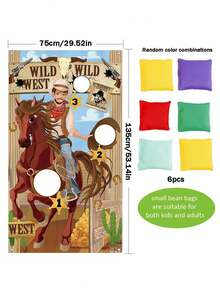 Trò chơi ném túi đậu theo chủ đề miền Tây, bao gồm 6 túi đậu, phù hợp cho các sự kiện theo chủ đề miền Tây dành cho trẻ em và người lớn, trang trí và phụ kiện theo chủ đề cao bồi, vui nhộn và giải trí. - Nhiều màu - Xem 2