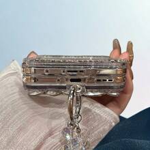 Sequins,Diamond New Luxury High-End Bling Folding Phone Case With Chain Strap, Suitable For Samsung Galaxy Z Flip3 5G/Galaxy Z Flip 4 5G/Galaxy Z Flip 5 5G/Galaxy Z Flip 6 5G/Galaxy Z Flip 7 5G Fashionable Folding Phone Case - Multicolor - View 3