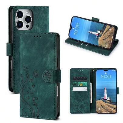 Funda de teléfono de piel de PU con diseño de billetera, sencilla y de moda, compatible con iPhone y para OPPO