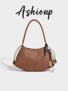 Women's Woven Shoulder Bag, Lightweight Zipper Closure Shoulder Tote Bag - Multicolor - View 11