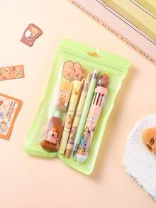 1 Set Children's Cartoon Style Capybara Theme Stationery Set, 7-In-1 Set, Includes 10-Color Ballpoint Pen*1 Neutral Pen*1 Pencil*1 Highlighter*1 Eraser*1 Correction Tape*1 Capybara Pendant, Suitable For Children's Daily Use, Ideal Gift For Kids - Multicolor - View 8